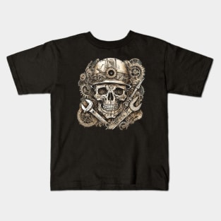 Steampunk skull and engine Kids T-Shirt